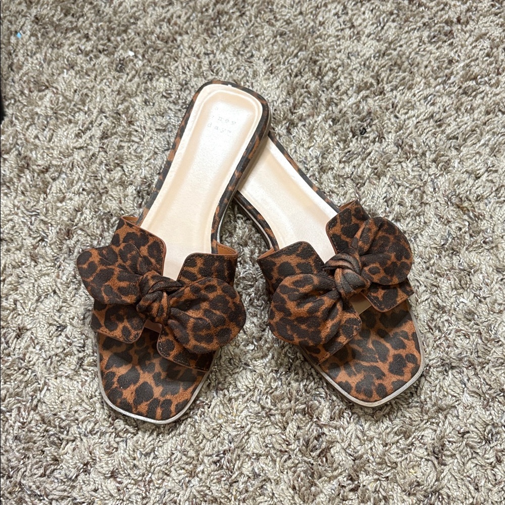 Leopard Print Bow Slide Sandals